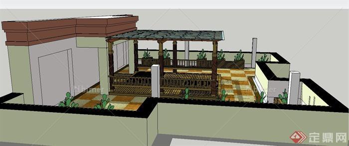 某住宅建筑屋顶花园景观设计SU模型[原创]