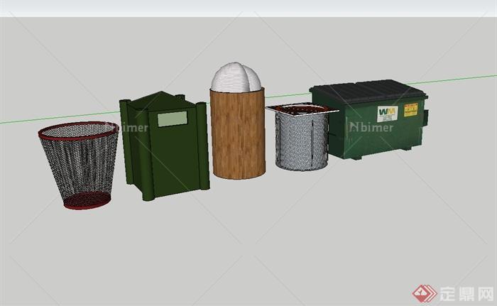 五种现代风格垃圾箱设计su模型[原创]