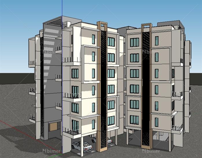 某现代小高层住宅公寓建筑设计方案SU模型[原创]