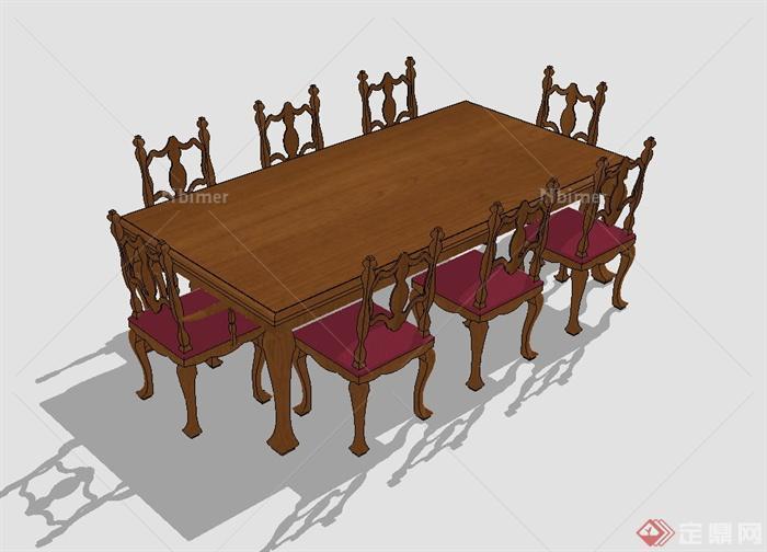 某欧式风格室内餐厅精美餐桌椅组合设计SU模型[原