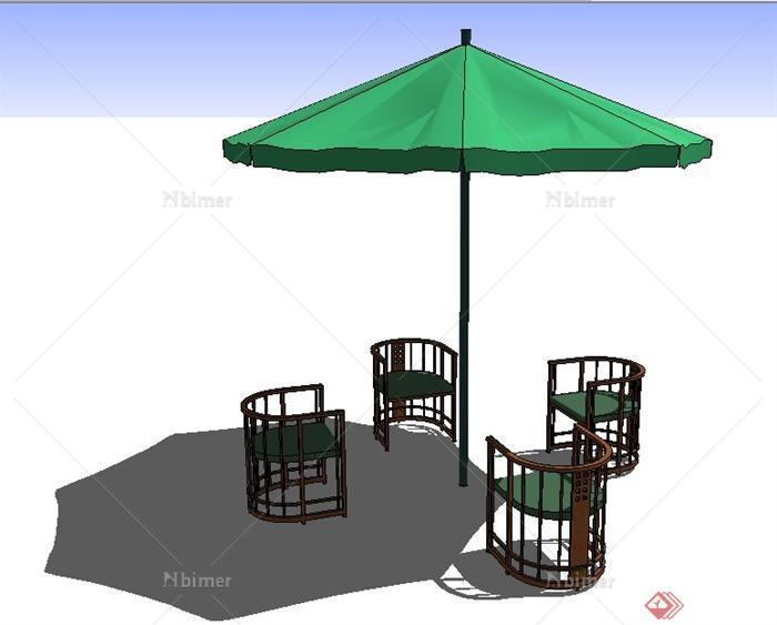 现代中式风格椅子及遮阳伞su模型
