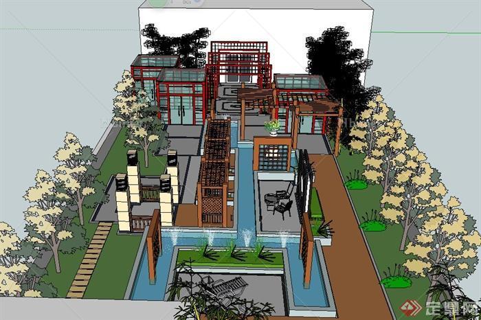 现代某住宅屋顶花园景观规划设计SU模型[原创]