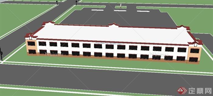 某两层美式教学楼建筑设计SU模型
