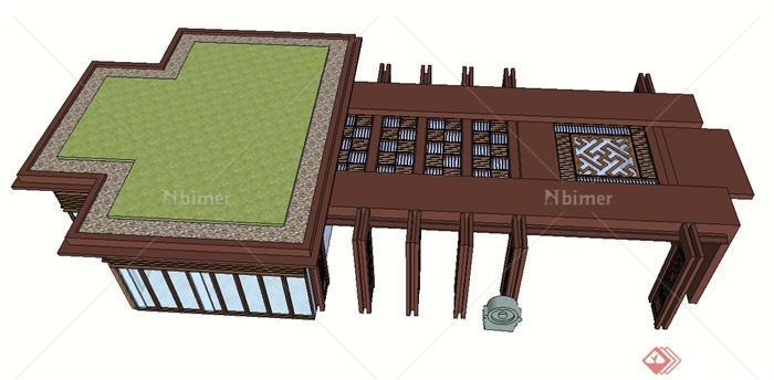 中式木质廊架设计SU模型