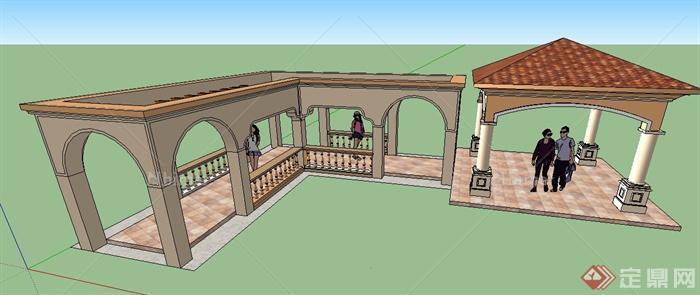 简欧风格亭廊组合su模型
