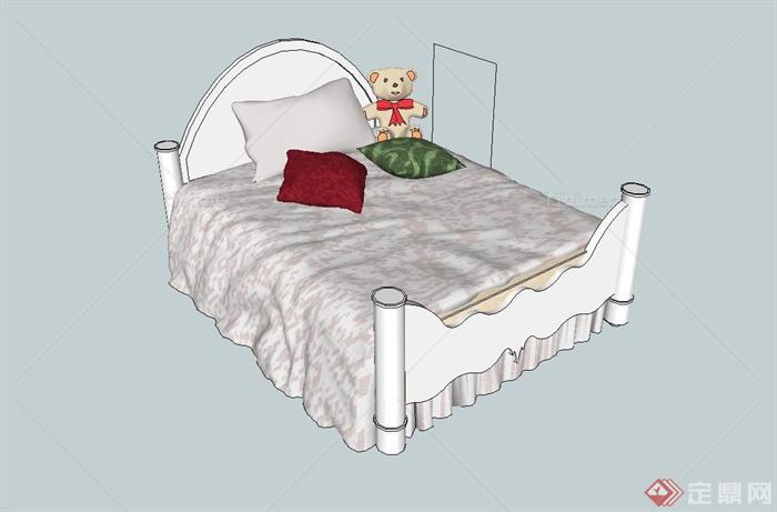 美式住宅卧室床设计su模型
