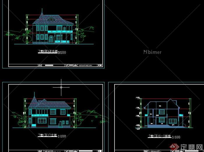 乡村两层欧式自建别墅建筑设计CAD图与jpg效果图