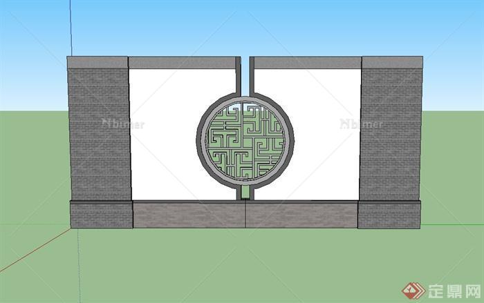 中式景墙、窗花设计su模型