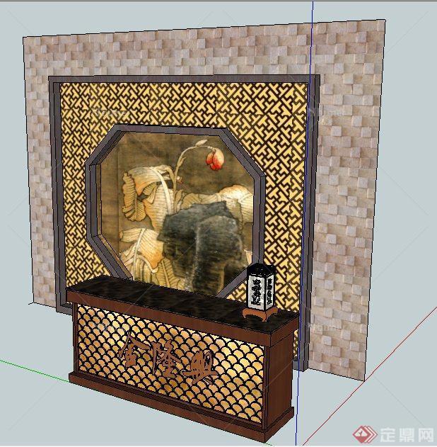 中式风格茶室前台及背景墙su模型