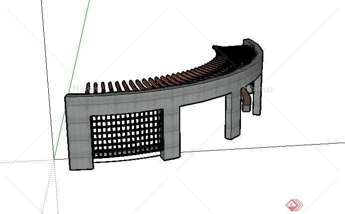 某景观节点单边弧形廊架与景墙组合设计SU模型