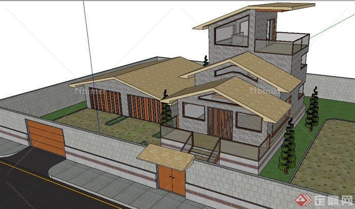 某地一现代风格居住住宅建筑设计su模型