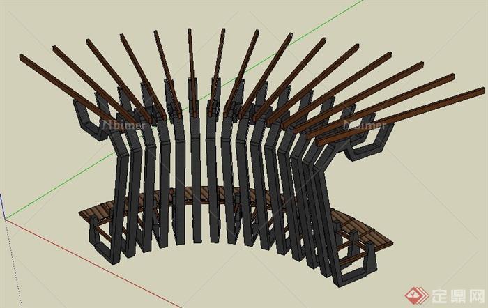 园林景观节点铁艺廊架与坐凳设计SU模型