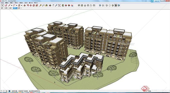 某现代居住小区建筑规划设计SU模型素材