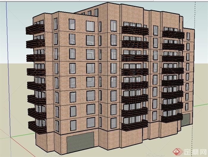 某现代九层住宅楼建筑设计SU模型