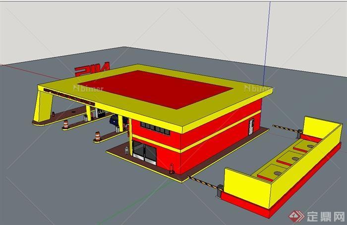 现代风格多层加油站建筑设计su模型[原创]