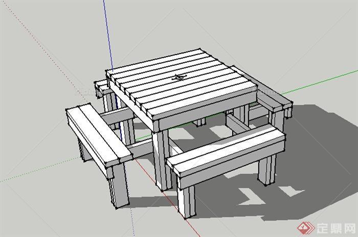 某室外木质桌凳座椅设计SU模型