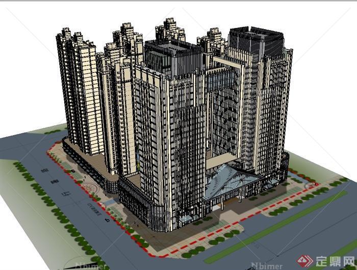 新古典综合体高层商业住宅小区楼设计su模型[原创
