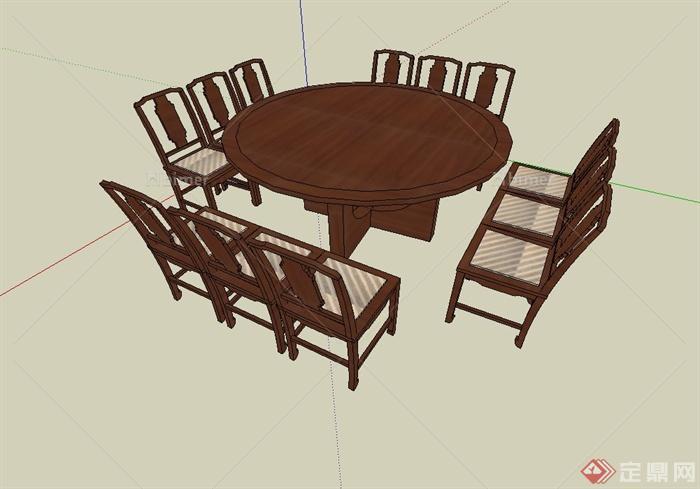 某现代风格全木质餐桌椅设计su模型