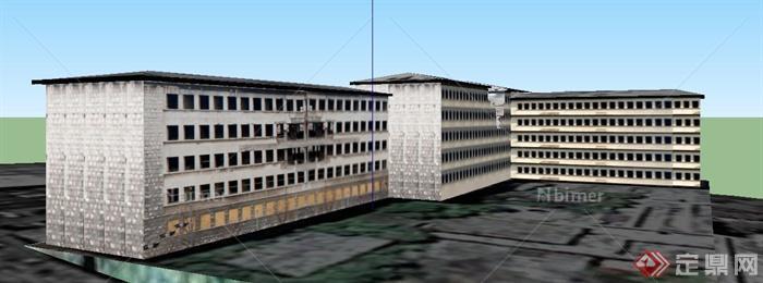 现代七层组合办公楼建筑设计su模型