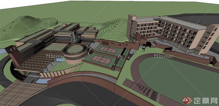 某现代乡村中学学院建筑设计SU模型，