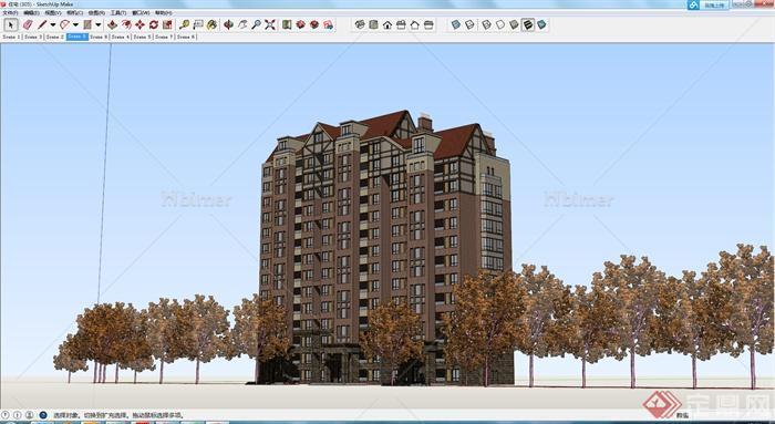 现代风格小高层住宅楼建筑设计su模型
