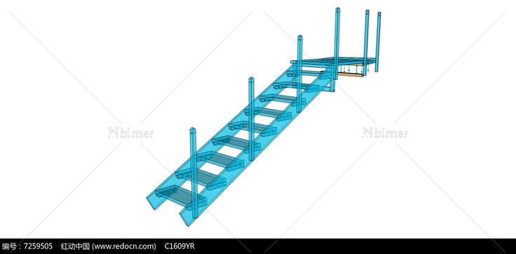 蓝色玻璃楼梯SU模型