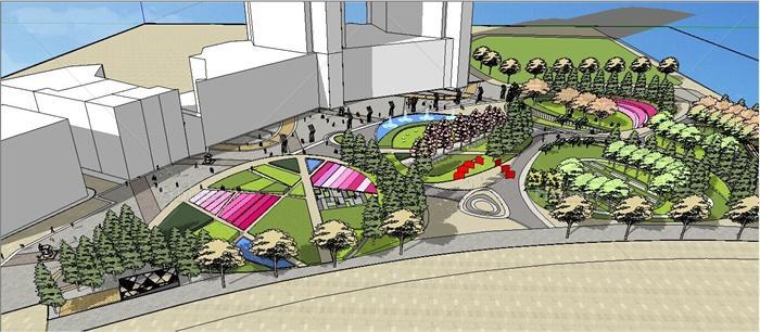 某城市市民休闲公园绿化景观设计sketchup模型[原