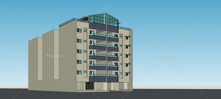 现代多层公寓正立面(81181)su模型下载