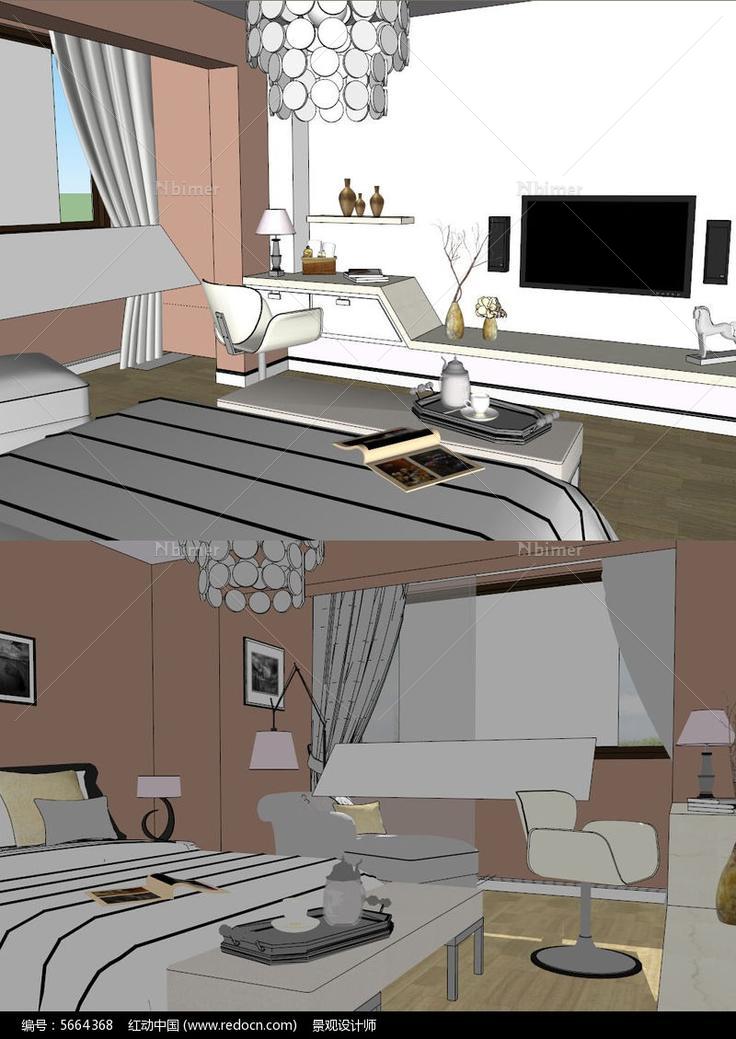 现代风格单身公寓草图SU模型
