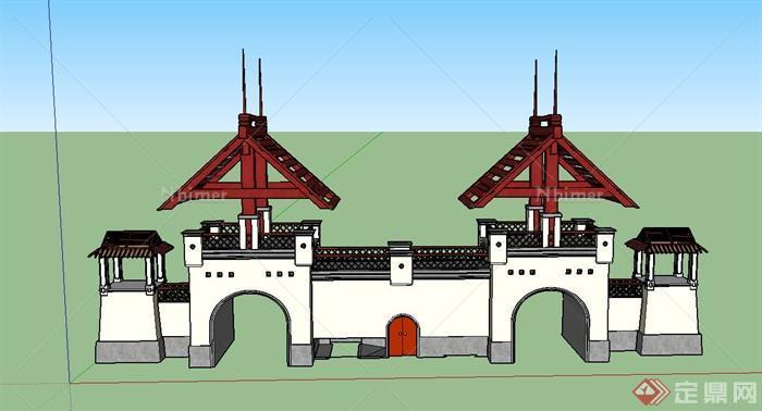 古典中式大型门廊设计SU模型