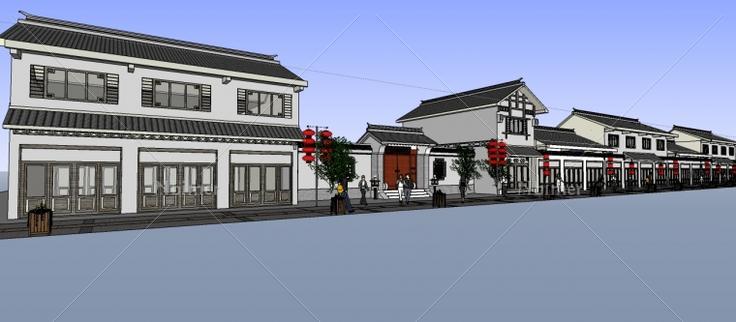 精品中式商业街建筑SU模型