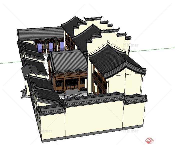 两层古典中式住宅建筑设计SU模型