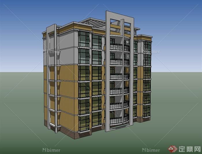 现代六层住宅楼建筑设计su模型