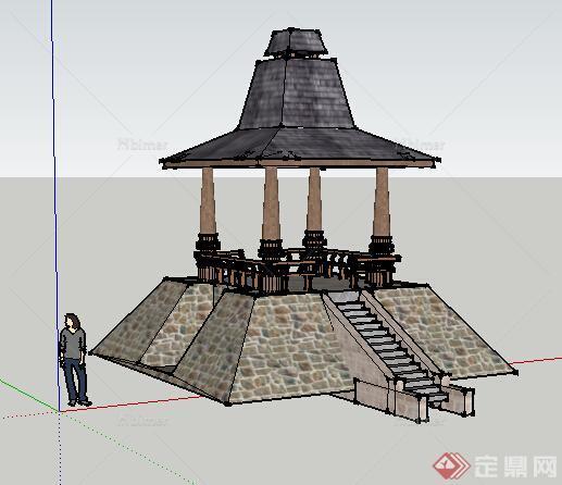 园林景观之东南亚风格景观亭设计su模型11