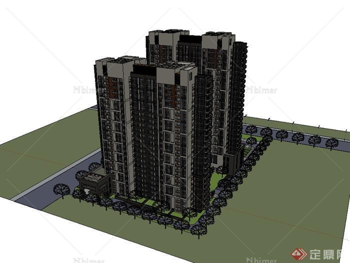 现代高层住宅商业楼设计su模型[原创]