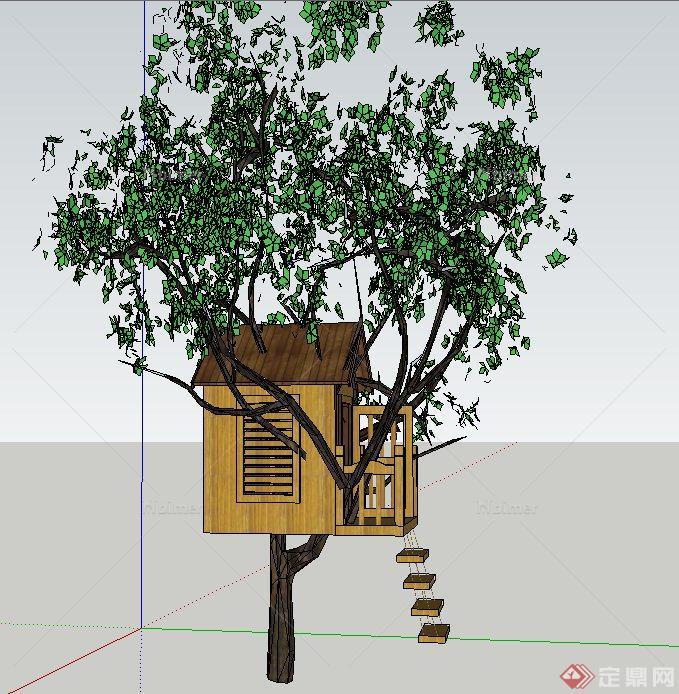 某单层木质树屋建筑设计SU模型