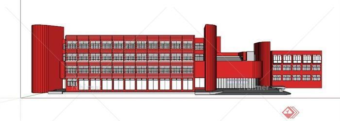 现代红色教学楼SU模型