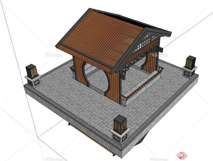 中式拱门亭子设计SU模型