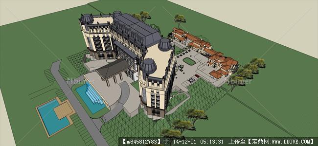 酒店+私人会所建筑设计su模型
