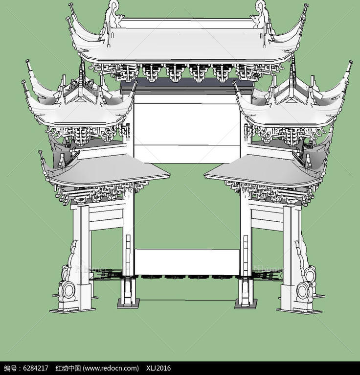 三层古建牌坊SU模型