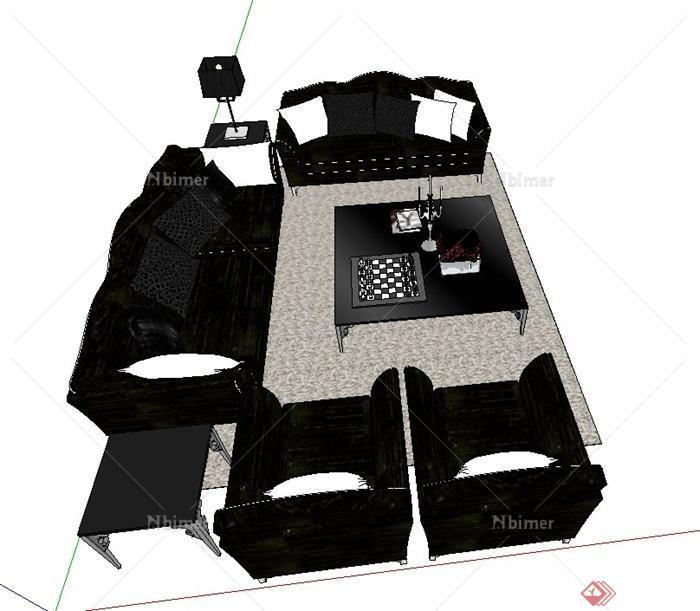 黑白系列沙发茶几设计SU模型