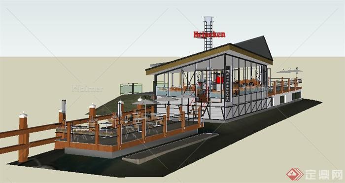 现代风格轮船造型餐饮商业建筑设计su模型