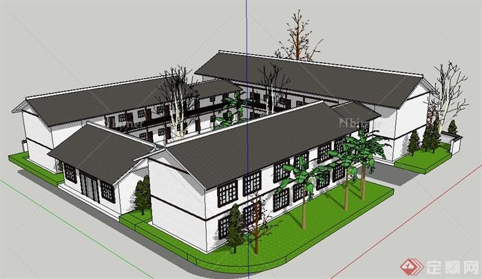 现代中式风格社区办公中心建筑设计su模型