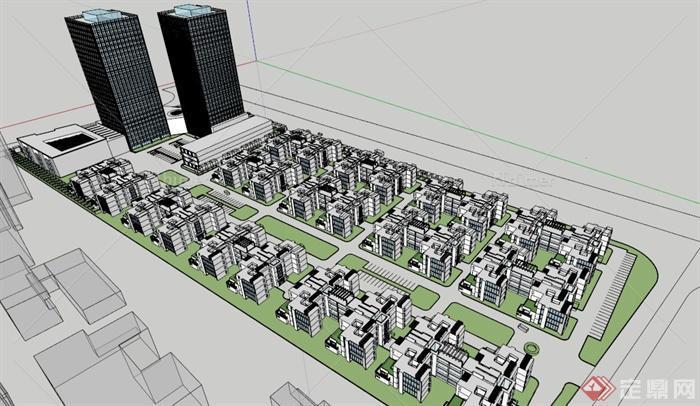 建筑设计现代中式小区规划SU模型