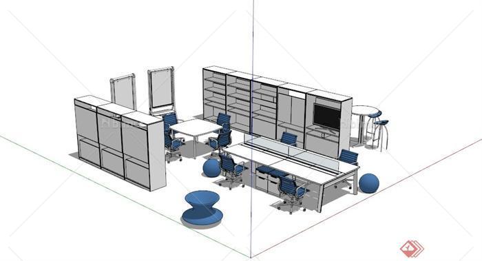 办公室内家具组合设计SU模型[原创]