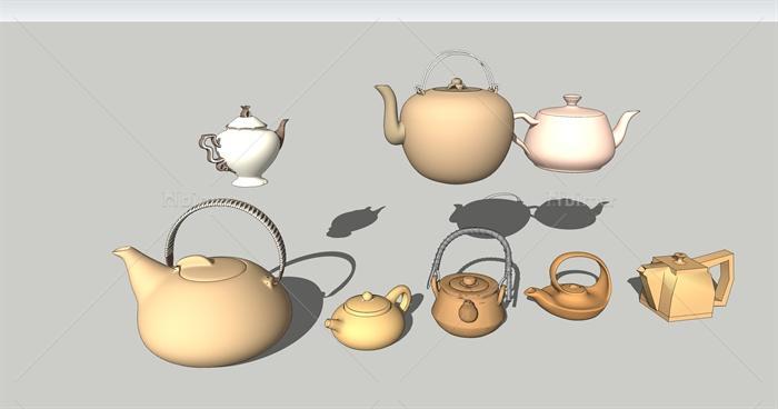 多个陶罐茶壶设计su模型[原创]