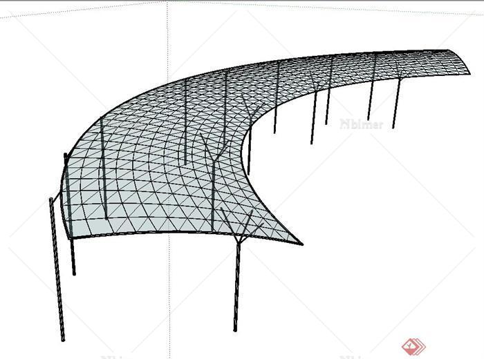 现代玻璃简易廊架设计SU模型