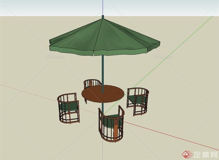 现代伞桌椅设计su模型