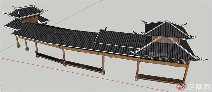 中式风格景观亭廊设计su模型