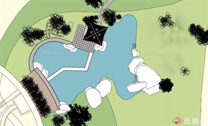 某水池庭院景观设计SU模型[原创]